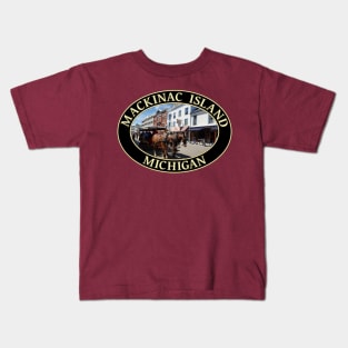 Horse and Carriage in Downtown Mackinac Island, Michigan Kids T-Shirt